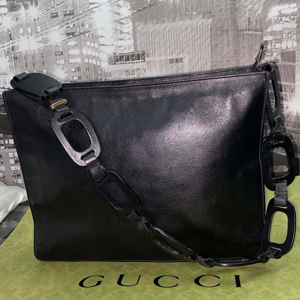 Authentic Rare Gucci Elegant black leather Bag - Picture 1 of 14